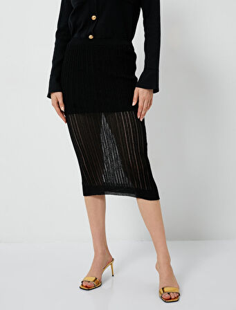 Midi Triko Etek Fitilli Transparan Detaylı Viskon Karışımlı