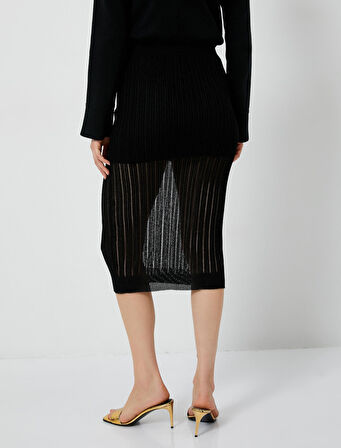 Midi Triko Etek Fitilli Transparan Detaylı Viskon Karışımlı