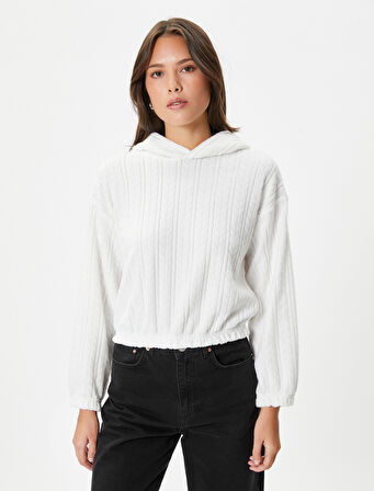 Kapüşonlu Sweatshirt Dokulu Beli Lastikli
