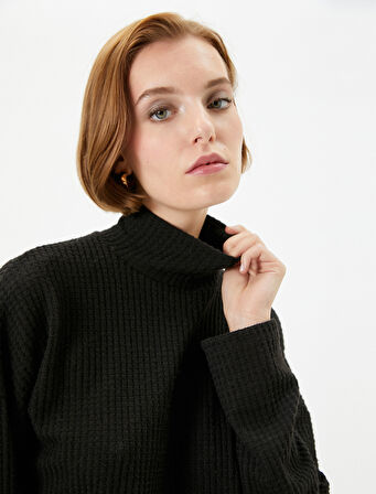 Boğazlı Kazak Dokulu Crop Uzun Kollu Düşük Omuzlu