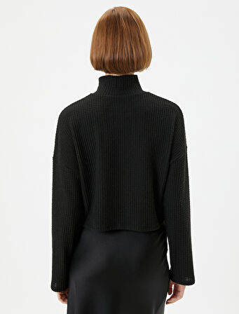 Boğazlı Kazak Dokulu Crop Uzun Kollu Düşük Omuzlu