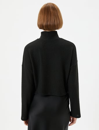 Boğazlı Kazak Dokulu Crop Uzun Kollu Düşük Omuzlu