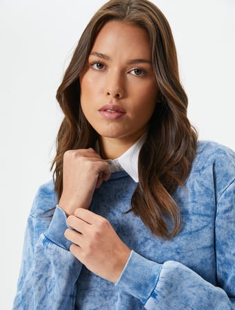 Bisiklet Yaka Sweatshirt Basic Yıkamalı