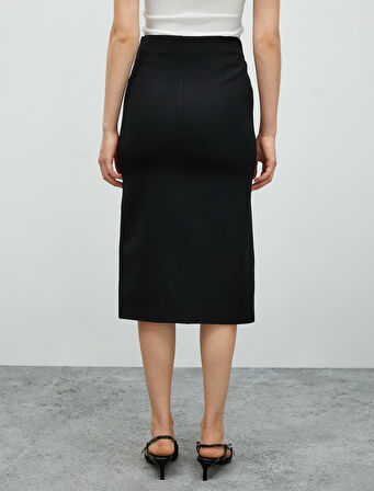 Midi Kalem Etek Önden Yırtmaçlı Fermuarlı Cep Detaylı Yüksek Bel