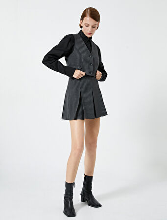 Crop Yelek Düğmeli V Yaka Astarlı