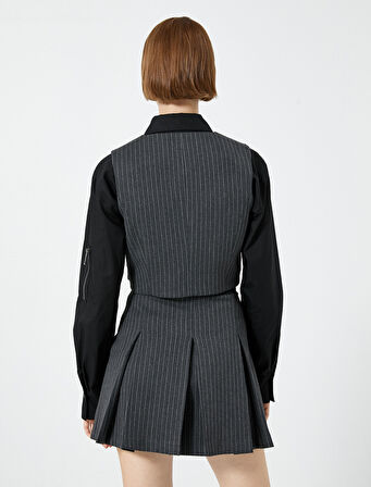 Crop Yelek Düğmeli V Yaka Astarlı