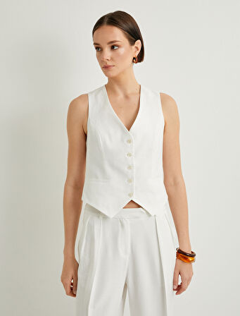 Yelek V Yaka Düğmeli Mini Cep Detaylı