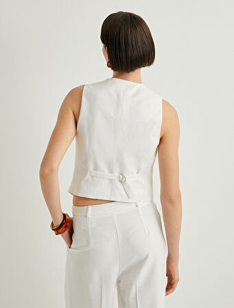 Yelek V Yaka Düğmeli Mini Cep Detaylı