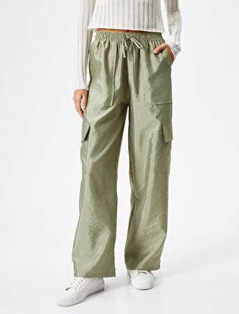 Paraşüt Pantolon Düz Paça Kargo Cepli Beli Bağcıklı