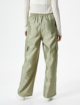 Paraşüt Pantolon Düz Paça Kargo Cepli Beli Bağcıklı