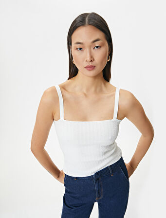 Askılı Atlet Dokulu Kare Yaka