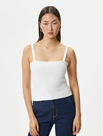 Askılı Atlet Dokulu Kare Yaka