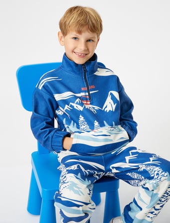 Sweatshirt Kayak Baskılı Dik Yaka Uzun Kollu Kanguru Cepli Şardonlu