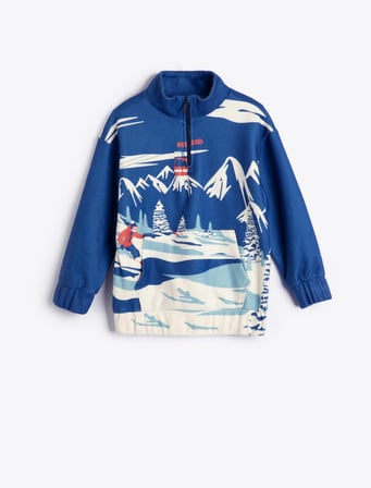 Sweatshirt Kayak Baskılı Dik Yaka Uzun Kollu Kanguru Cepli Şardonlu