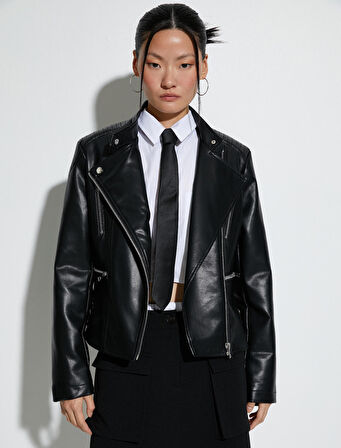 Suni Deri Ceket Anvelop Fermuarlı Cepli