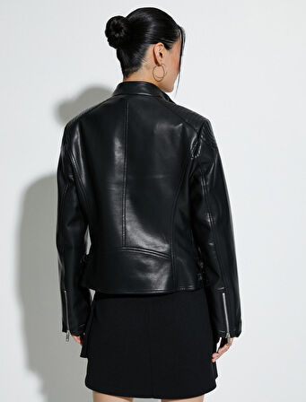 Suni Deri Ceket Anvelop Fermuarlı Cepli