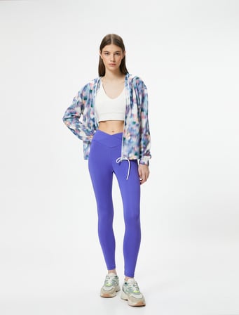 Asimetrik Kesim Yüksek Bel Spor Tayt Slim Fit