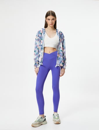 Asimetrik Kesim Yüksek Bel Spor Tayt Slim Fit