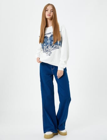 Kolej Oversize Sweatshirt Şardonlu Baskılı