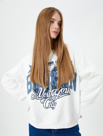 Kolej Oversize Sweatshirt Şardonlu Baskılı