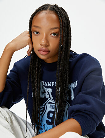 Kolej Sweatshirt Şardonlu Uzun Kollu Bisiklet Yaka 