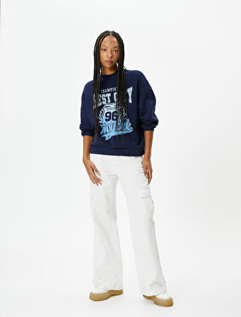 Kolej Sweatshirt Şardonlu Uzun Kollu Bisiklet Yaka 