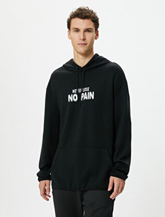 Oversize Hoodie Kanguru Cepli Slogan Baskılı Uzun Kollu