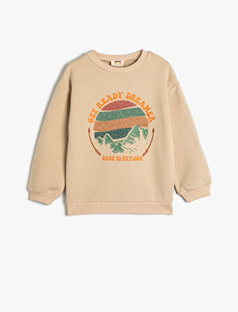 Sweat Uzun Kollu Bisiklet Yaka Doğa Temalı İşlemeli Şardonlu 