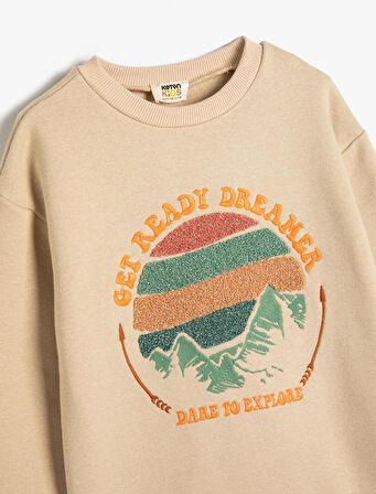 Sweat Uzun Kollu Bisiklet Yaka Doğa Temalı İşlemeli Şardonlu 