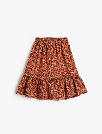 Etek Piliseli Çiçek Desenli Beli Lastikli