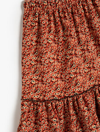 Etek Piliseli Çiçek Desenli Beli Lastikli