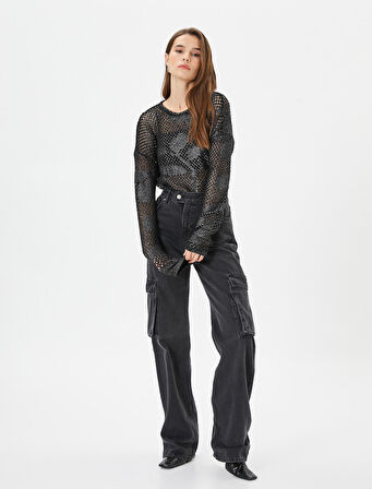 Ajurlu Triko Kazak Bisiklet Yaka Simli