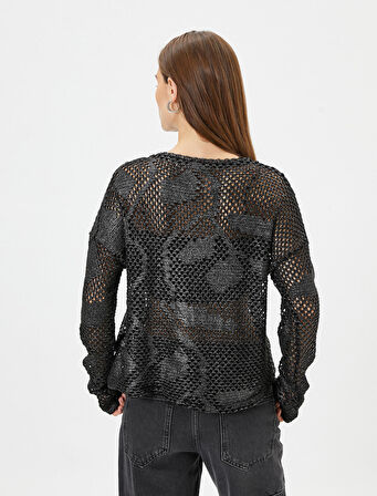 Ajurlu Triko Kazak Bisiklet Yaka Simli