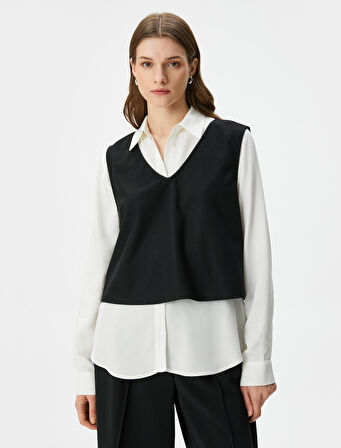 Uzun Kollu Gömlek Çift Parça Görünümlü