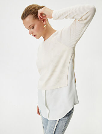 Çift Parça Görünümlü Bluz Uzun Kollu Bisiklet Yaka