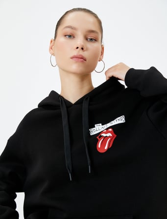 The Rolling Stones Kapşonlu Oversize Sweatshirt Lisanslı Arkası Baskılı Şardonlu Kanguru Cepli 