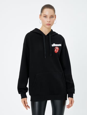 The Rolling Stones Kapşonlu Oversize Sweatshirt Lisanslı Arkası Baskılı Şardonlu Kanguru Cepli 