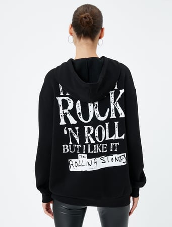 The Rolling Stones Kapşonlu Oversize Sweatshirt Lisanslı Arkası Baskılı Şardonlu Kanguru Cepli 