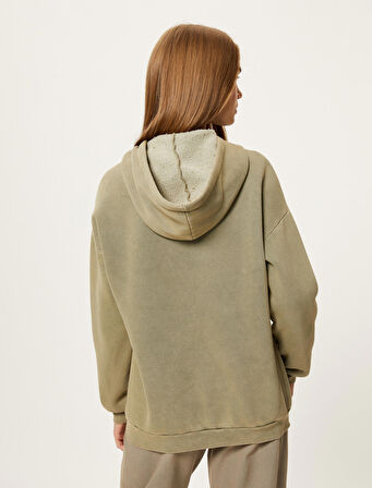 Kapşonlu Baskılı Sweatshirt Şardonlu Uzun Kollu Soluk Efektli