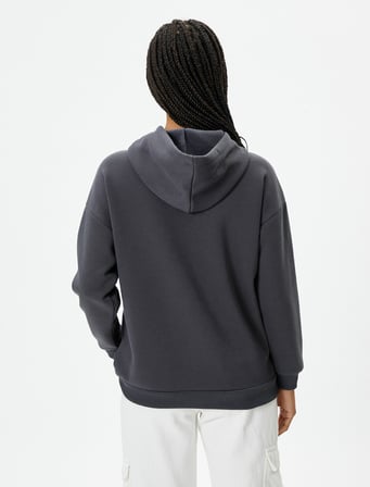 Kolej Kapşonlu Sweatshirt Şardonlu Baskılı 