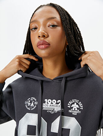 Kolej Kapşonlu Sweatshirt Şardonlu Baskılı 