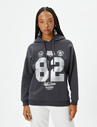 Kolej Kapşonlu Sweatshirt Şardonlu Baskılı 