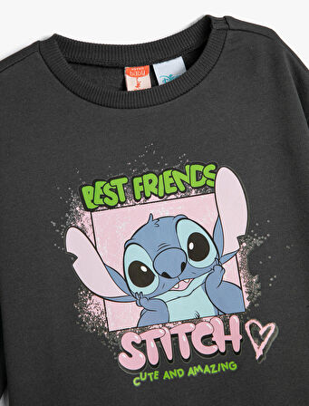 Stitch Sweat Lisanslı Uzun Kollu Bisiklet Yaka Pamuklu