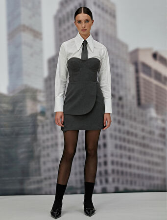 Mini Straplez Elbise Balen Görünümlü Kalp Yaka