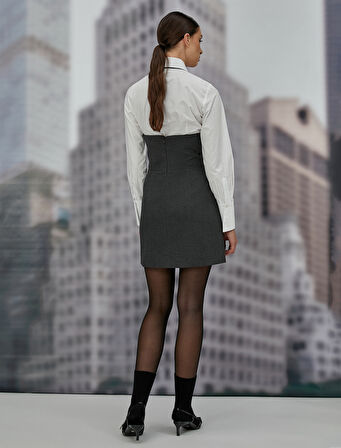 Mini Straplez Elbise Balen Görünümlü Kalp Yaka