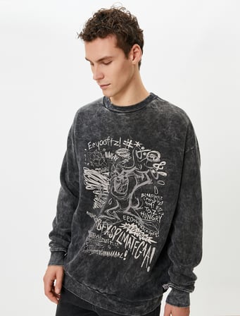 Tazmanya Canavarı Yıkamalı Oversize Sweat Lisanslı Baskılı