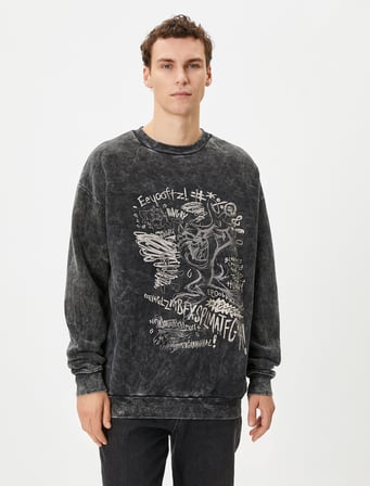 Tazmanya Canavarı Yıkamalı Oversize Sweat Lisanslı Baskılı