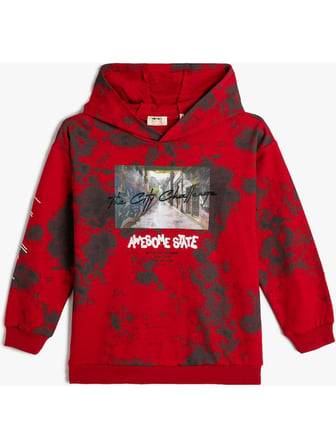 Koton Kapşonlu Sweatshirt Uzun Kollu Batik Desenli Şardonlu Pamuklu