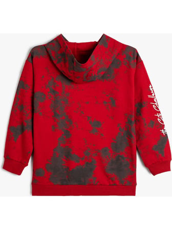 Koton Kapşonlu Sweatshirt Uzun Kollu Batik Desenli Şardonlu Pamuklu
