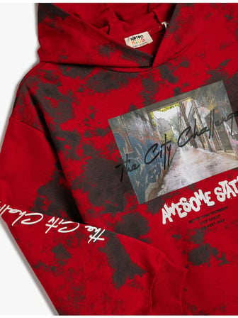 Koton Kapşonlu Sweatshirt Uzun Kollu Batik Desenli Şardonlu Pamuklu